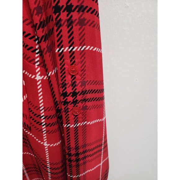 Express Womens Portofino Shirt Small Red Plaid Button Up Slim Fit Long Sleeve - Picture 6 of 7